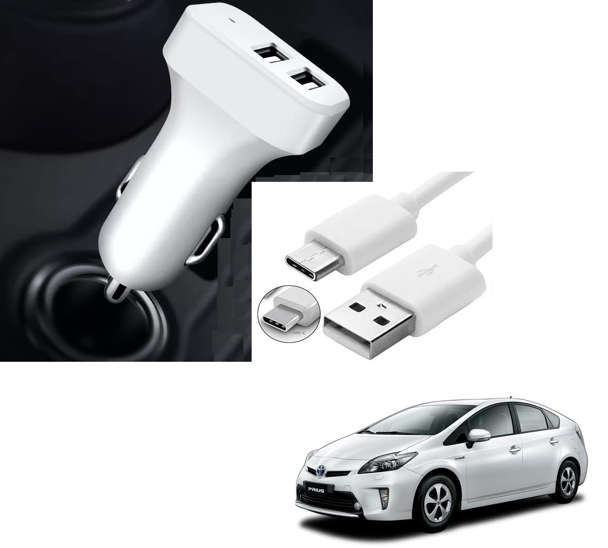 Kozdiko 5.1 Amp 2 USB Fast Car Charger with C-Type Cable for Toyota Prius-picture-30
