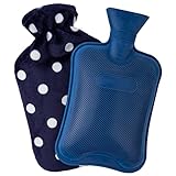 HomeTop Premium Classic Rubber Hot or Cold Water Bottle with Soft Fleece Cover (2 Liters, Navy Blue)