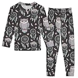 Owl Feathers Dream Catcher Footless Fall Outfit Tee and Pant 2-piece Pj Set 2T