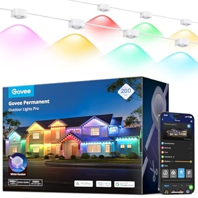 Govee Permanent Outdoor Lights Pro, 200ft with 120 RGBIC LED Lights for Daily and Accent Lighting, 75 Scene Modes for Outdoor Decor, IP67 Waterproof, Works with Alexa, Google Assistant, Matter, White