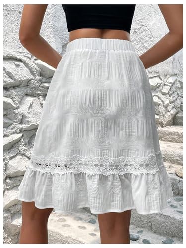 SweatyRocks Women's Contrast Lace Ruffle Hem High Waist A Line Knee Length Skirts2