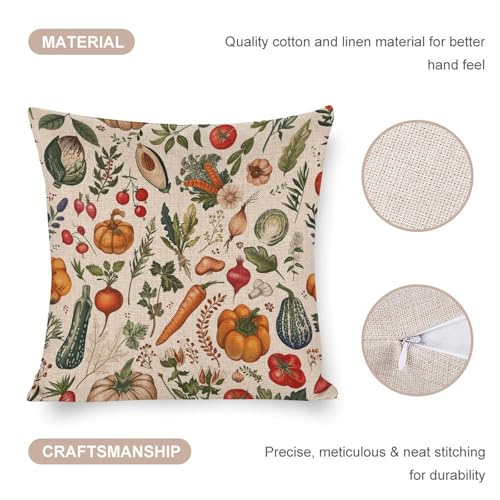 Housse de coussin imprimée légumes grand format carré coton lavable