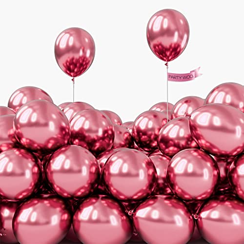 Image of PartyWoo Metallic Dark Pink Balloons, 50 pcs 5 Inch Pink Metallic Balloons, Metallic Pink Balloons for Balloon Garland or Balloon Arch as Birthday Party Decorations, Wedding Decorations, Pink-G104