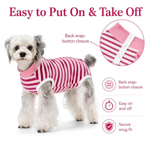 Image of Dog Surgery Recovery Suits, Sleeveless Dog Recovery Suit Female, E-Collar & Cone Alternative Surgical Suit for Small and Medium Dogs After Surgery, Striped Dog Onesie Pajamas
