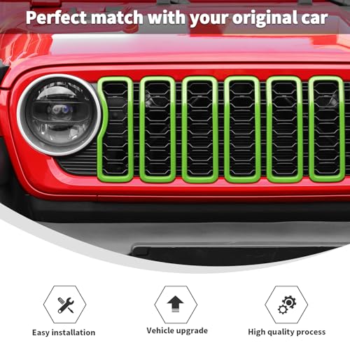 Image of Linskip for 2024-2025 Jeep Wrangler JL 4XE & Gladiator JT Grille Inserts, Meshless Grille Bezel Covers for Jeep Wrangler Sport Rubicon Sahara Willys Mojave Rubicon,Exterior Accessories(Light Green)
