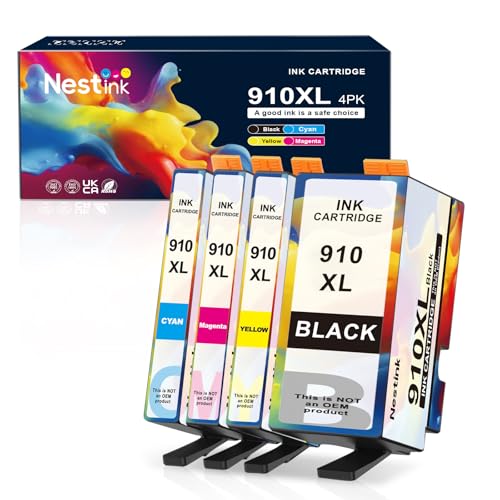 910XL Ink Cartridges Combo Pack Replacement for HP Ink 910 XL Compatible with OfficeJet Pro 8020 8025 8028 8035 8030 8010 8015 8018 8022 Printer (1 Black,1 Cyan,1 Magenta,1 Yellow)