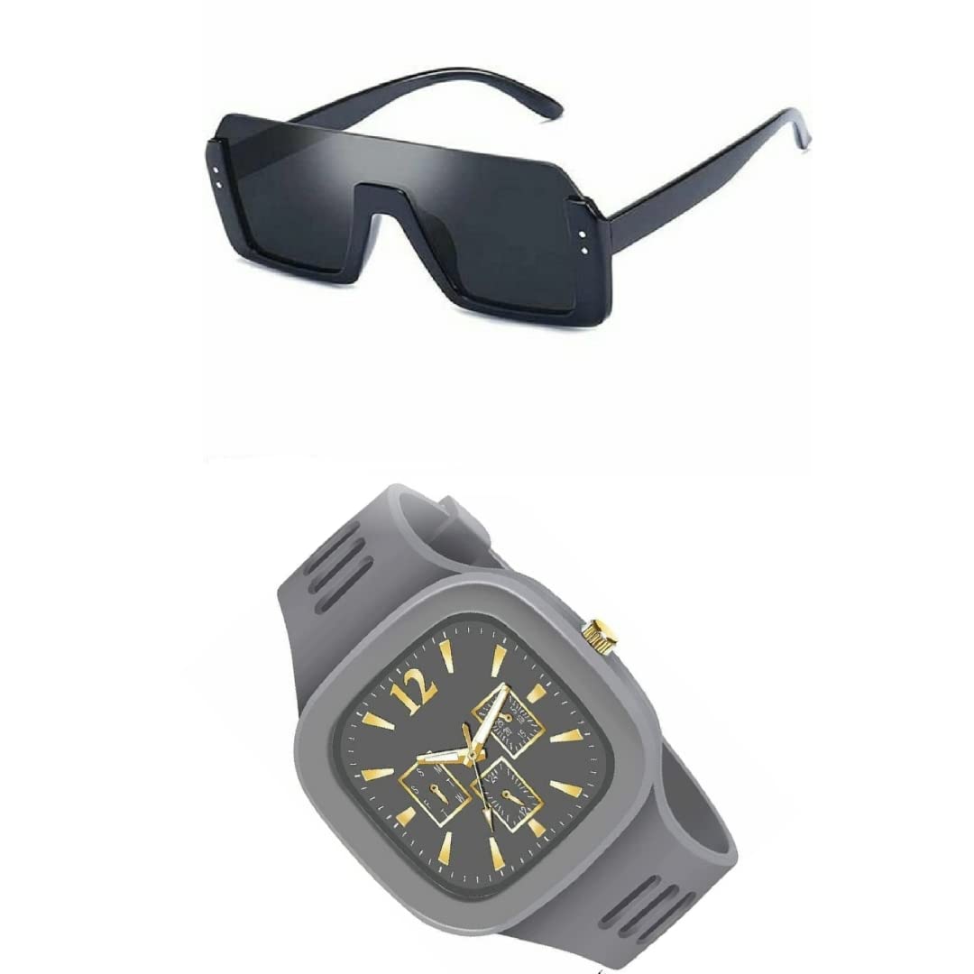 Digital Sports Watch, Multi-Functional Watch for Boys & Men with Sunglasses, Combo Pack of 2 (grey)