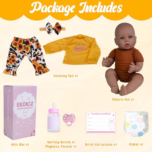 EKOKIZ Muñeca Reborn Africana 18 Pulgadas con Atuendo miniatura 6