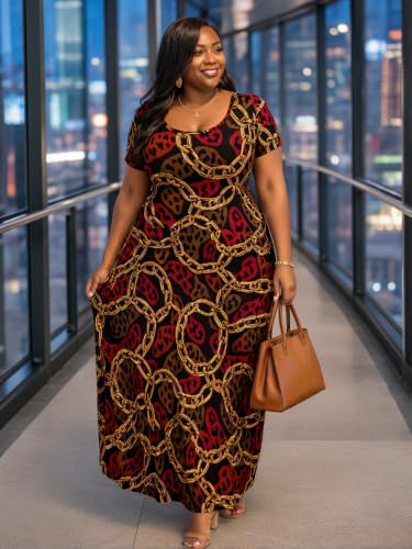 Image of PinkPatty Plus Size Dress for Women Casual Crew Neck Short Sleeve Maxi Dress Oversized Summer Beach Dresses with Pockets