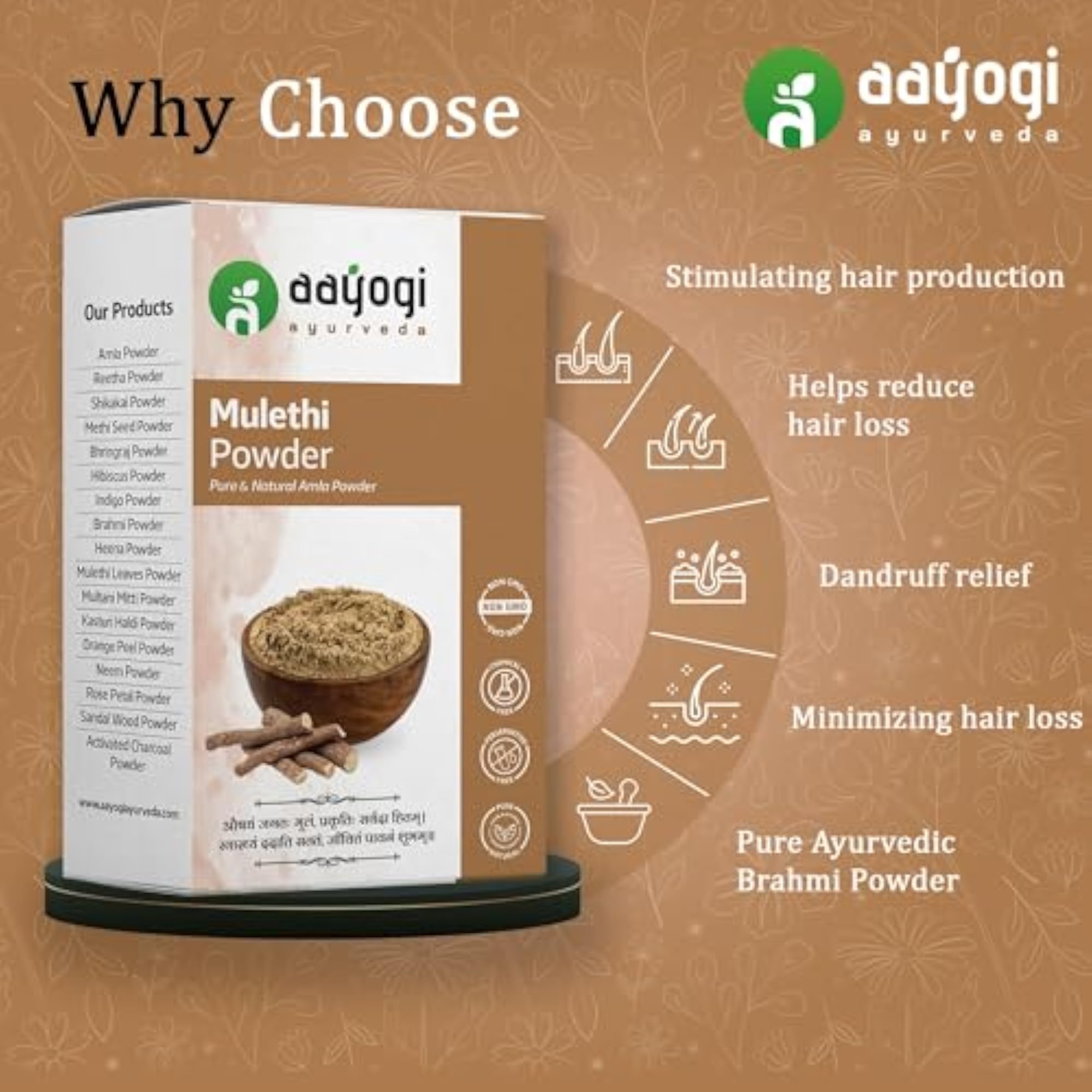 Aayogi Ayurveda Mulethi (Licorice Root) Powder, 100 Grams