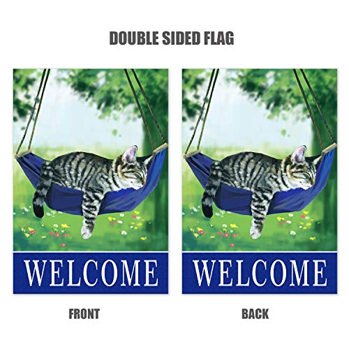 Welcome Spring Cat Garden Flags For Outside 12X18, Seasonal Flags With Cats Double Sided House Flags, Fall House Yard Lawn Decor Holiday Funny Garden Yard Decoration #TOP2
