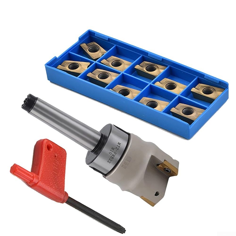 MT2-FMB22-M10 Dorn mit 400R 50 mm Planfräser und 10 APMT1604 Hartmetalleinsätzen für schweres CNC-Fräsen, Halterung aus legiertem Stahl, 4 Schlitze, inkl