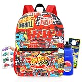 Hot Wheels Conjunto de mochila – Pacote de mochila de luxo para carro de corrida de 40,6 cm, mais Stikers, garrafa de água, mais | Bolsa Hot Wheels para crianças, Multicolorido - vermelho, 16' Hot