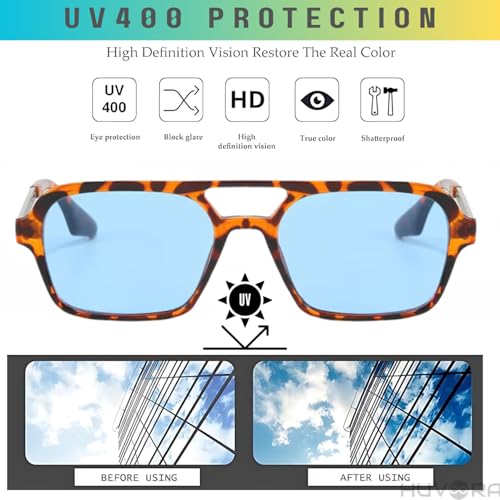 Image of Retro Flat Square 70's Aviator Double Bridge Metal Sunglasses for Men Women | Anti Blue UV Protection Zero Power Stylish Computer Night Driving Glasses | Trendy Branded Goggles