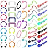 ONESING 45 Pcs Septum Retainer 20G Septum Rings for Surgery Bioflex Piercing Retainer Colorful Nose Rings Septum Eyebrow Lip Cartilage Tragus Earring Plastic piercing jewelry