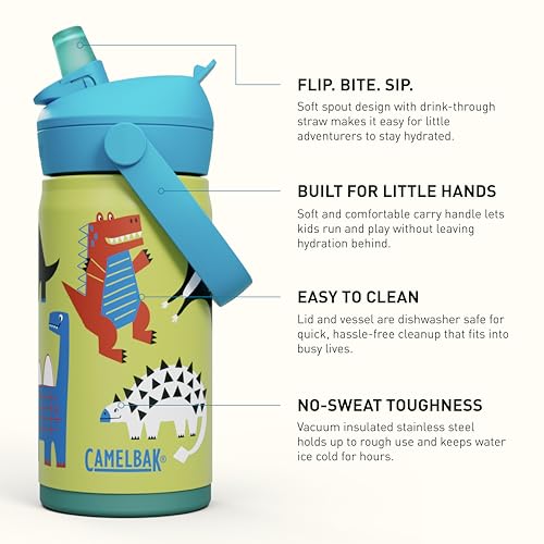 CamelBak Thrive Flip Straw Kids Botella Térmica Infantil Acero Inoxidable 12 oz Dino Jam miniatura 3