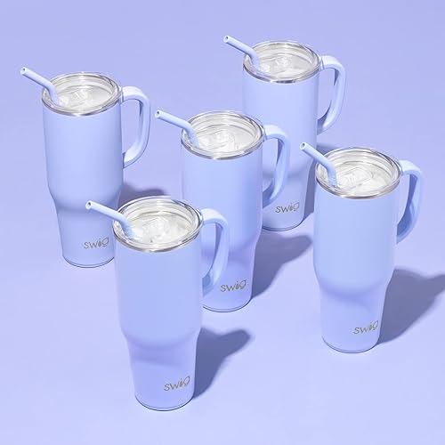 Miniatura 8 de Swig Life Hydrangea Mega Set - Taza de viaje de 40 onzas con asa y tapa + vaso con triple aislamiento de 32 onzas con tapa, acero inoxidable, apto