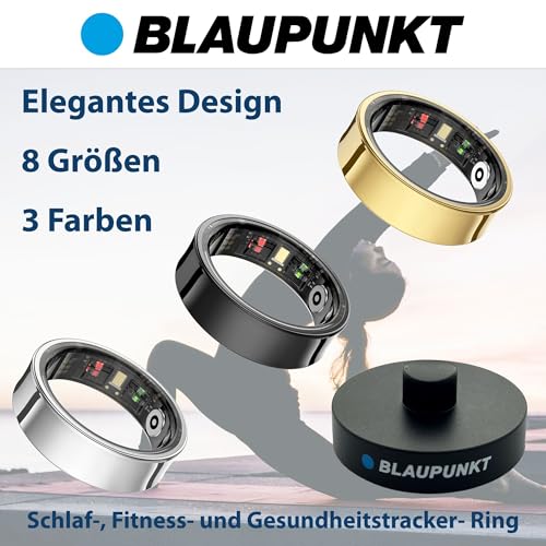 Blaupunkt Smart Ring V2 | Fitness- & Gesundheitstracker | Edelstahl | Schritte, Schlaf, Puls, Blutsauerstoff SpO2, Kalorien, HRV, Sport-Aktivitäten | IP68 | für Android und iOS | Silber | Größe 10