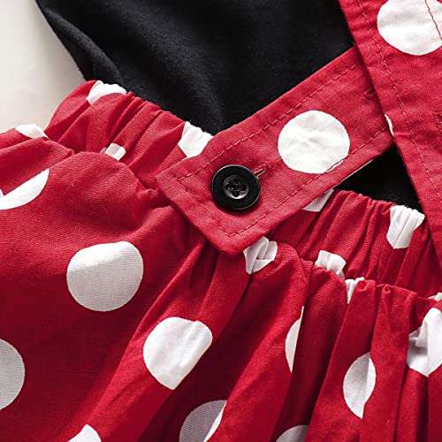 Baby Girls Skirts Set Ruffle Cloth +Polka Dot Overall Dress Bow Polka Dot Skirt Set (Short Sleeve, 3-4 T) #TOP4