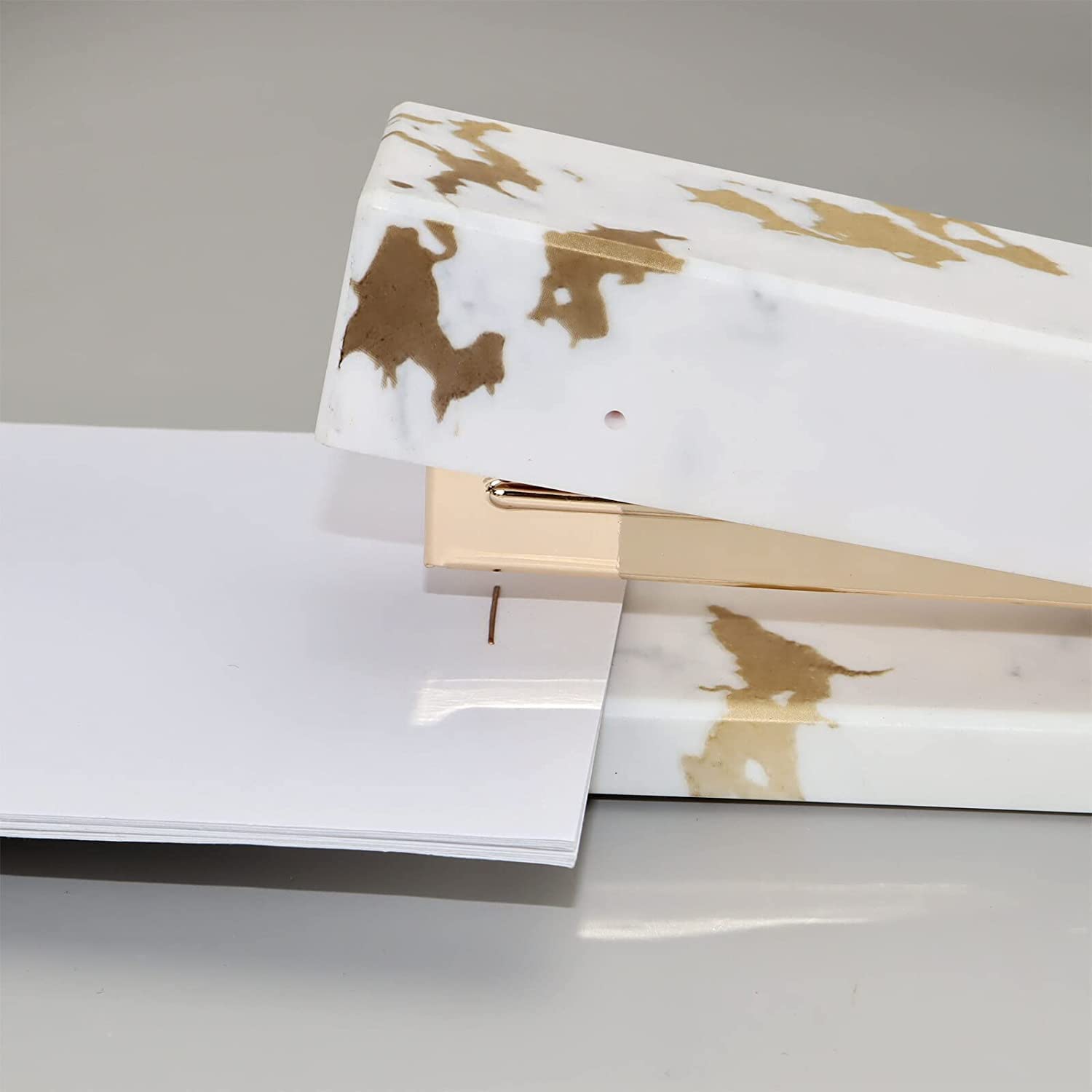 fhda Grapadoras de Escritorio de mármol, Grapadora práctica de Alta Gama de Oro Rosa, Grapadora de Escritorio para Oficina, hogar, Escuela