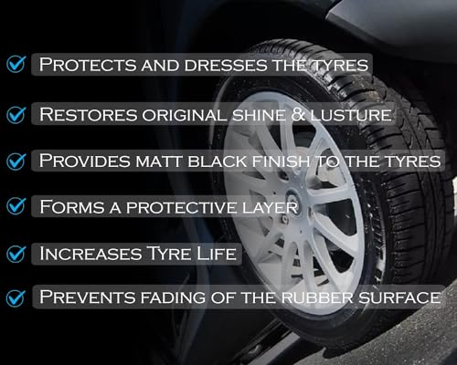 Image of CAR SAAZ Tyre Shiner 5L with 2 Applicator Pads, Empty Spray Bottle & Microfiber Cloth | Car & Bike Tyre Polish | Prevents Fading & Cracking | Shine & Protects | Non-Greasy, Long Lasting, Deep Gloss