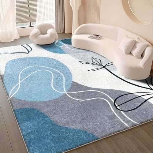 Tapis abstrait artistique vert et bleu 70x200 pour sol de salon moderne