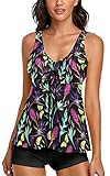 Omichic Retro Tummy Control Tankini Swimsuits for Women Blouson Two Piece Bathing Suits Tank Top...