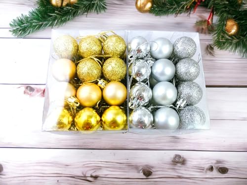 Image of 12 Silver and 12 Golden Christmas X-Mass Tree Decoration Balls Hangings Ornaments Tree Balls Merry Christmas Ball Bauble Decoration for Home Party