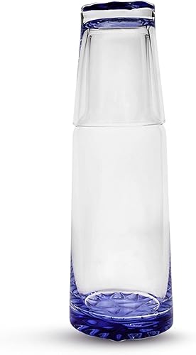 Elle Decor Jarra de agua de cabecera con vaso, jarra de 35 onzas y vaso a juego | Usa la taza como tapa para jarra, decoración del hogar para