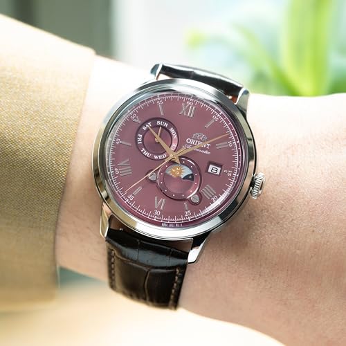 Image of Orient Bambino Bambino Sun & Moon Automatic Wristwatch, Mechanical, Automatic, RN-AK0807R, Men's Bordeaux, red (bordeaux)