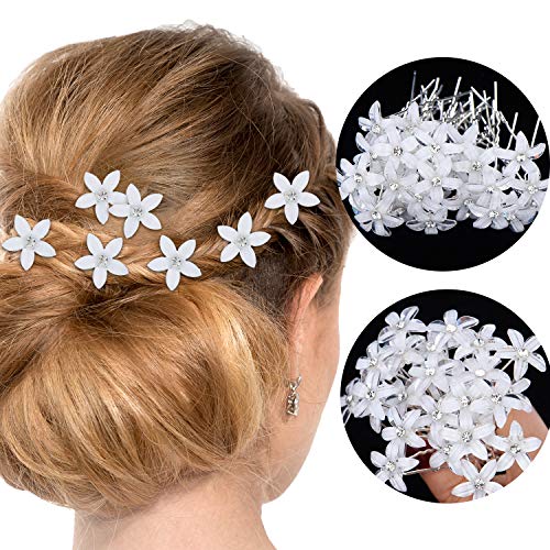60 Pieces Bridal Wedding Hair Pins Floral Rhinestone U-shaped Hair Clips Crystal Flower Hair Pins for Wedding Party Favors (Jasmine Style)
