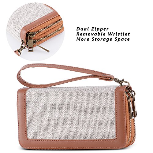Image of Cellphone Wallet for Women Dual Zipper Long Purse with Removable Wristlet
