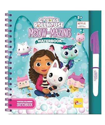Liscianigiochi - Lisciani - LA CASA DE MUÑECAS DE GABBY - Libro mágico para colorear con agua MEOW-MAZING Para niños a partir de 3 años - Libro de 12 páginas con bolígrafo de agua - Actividad manual - GABBY DOLLHOUSE