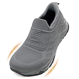 Sosenfer Slip On Composite Toe Shoes for Men | Wide Toe Box Safety Sneakers | Lightweight Steel Toe Work Shoes | Non-Slip for Construction/Warehouse