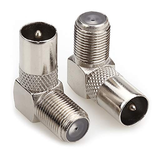 NANYI TV T/F Connecteur prise vers adaptateur dantenne coaxial RF Type F femelle vers 9,5TV mâle 90° -2P