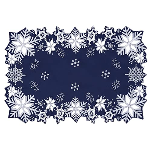 Simhomsen Embroidered Snowflakes Table Placemats For Christmas Holiday And Winter (Navy, 13×19 Inches Set Of 4) #TOP22