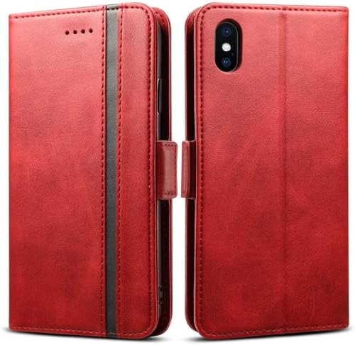 Rssviss for iPhone Xs Wallet Case Case Compatible with for iPhone X Wallet,Durable and Slim,Faux Leather Wallet Handmade Case with Classic Design & Ultra-Strong Magnetic Closure for X/Xs - Red