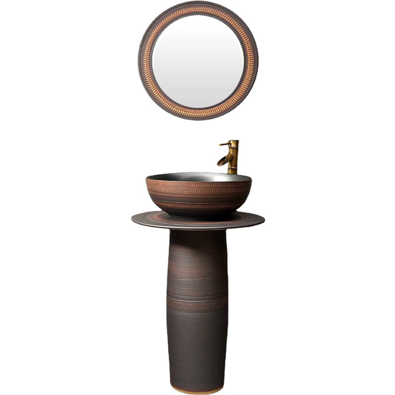 Gljtuo Size_name Modern Ceramic Bathroom Basin Sink Round Freestanding Sink Ceramic Basin Sink And Bathroom Pedestal For Indoor And Outdoor,Full Set,-Full Set