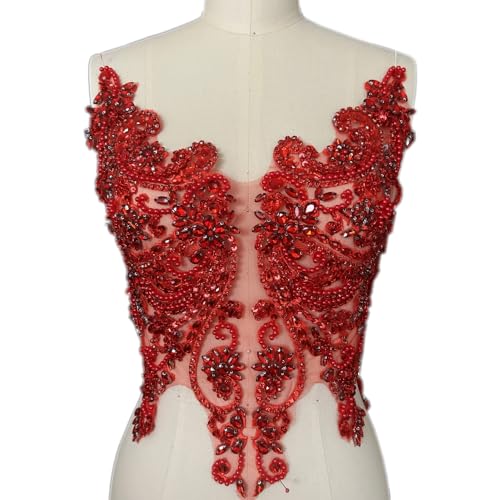 Applique dentelle strass rouge à coudre pour sublimer une robe de gala