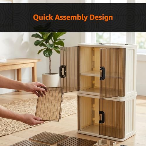 Image of Amazon Basics Plastic Storage Cabinet with Dual Front Doors, Multi-Purpose Organizer for Home, Kitchen & Kids Room, Durable & Lightweight (Medium Size, 4 pic)