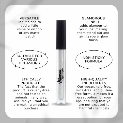 Mynena Clear Lip Gloss Shine With Silver Glittery Glossy Finish Moisturizing With Jojoba Oil | Talc-Free Mica-Free Gluten-Free Paraben-Free Cruelty-Free Vegan | Snow #TOP4