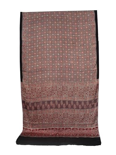 Image of Ethnics of Kutch Womenss Ajrakh Modal Silk Natural Dye Hand Block Print Saree with Blouse Piece - 5.5 Mtr Length