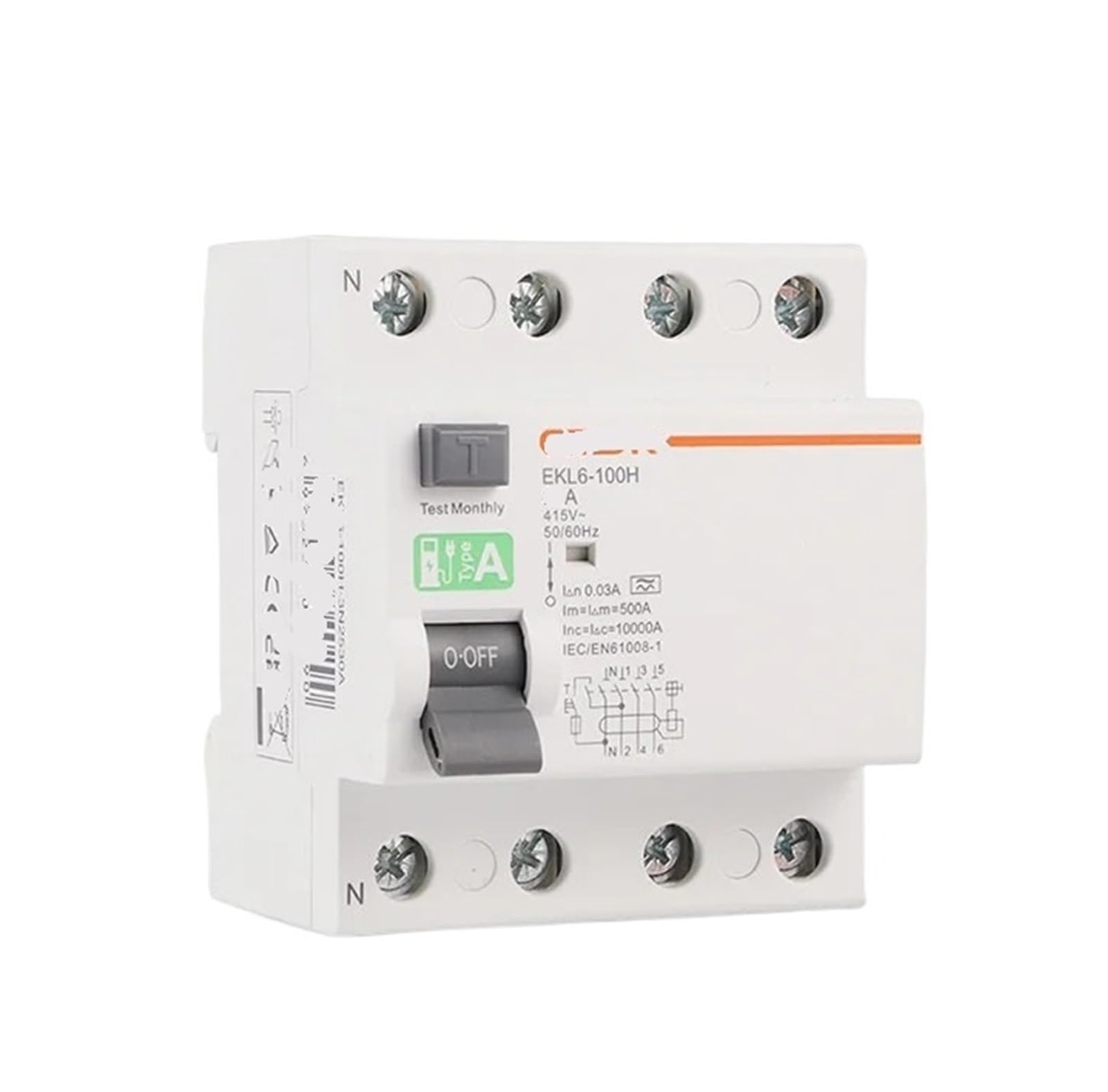Disjoncteur électrique Type A 30mA pour tableau triphasé 40A