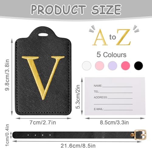 Image of Unique Initial Letter Luggage Tags for Suitcases, Monogrammed Suitcase Luggage Identifier Tag,PU Leather TSA Approved Luggage Tags,Bag Tags for Men Women Kids Luggage Baggage(Black V)