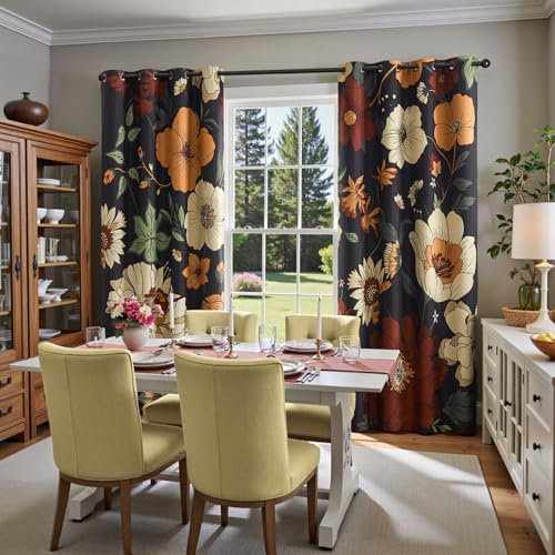 Lazzzy Floral Curtains for Bedroom Living Room Vintage Blackout Curtains