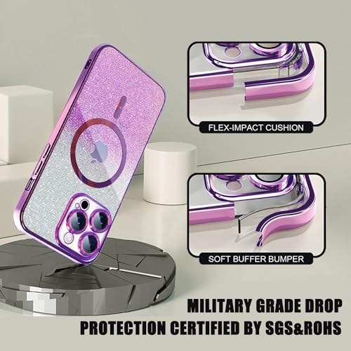 Image of Misscase for iPhone 16 Pro Magnetic Glitter Case Compatible with MagSafe,Camera Lens Protector Full Protection Elegant Anti-Scratch Dust-Proof Net Case Cover for iPhone 16 Pro Purple