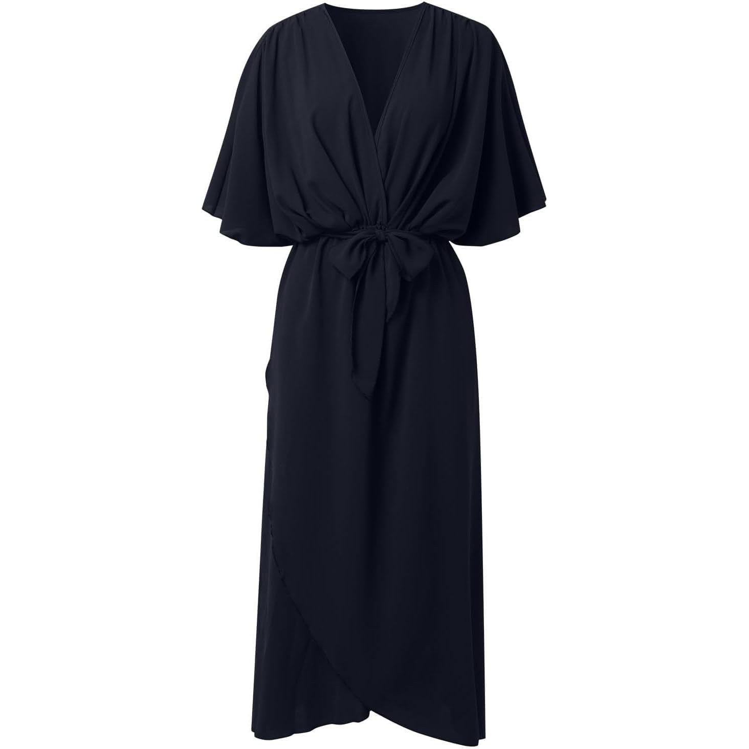 Fluente Chiffon Profondo V Collo Midi Abito per le Donne Elegante Chiffon V-collo Solido Sexy Casual Trendy Abito Estivo