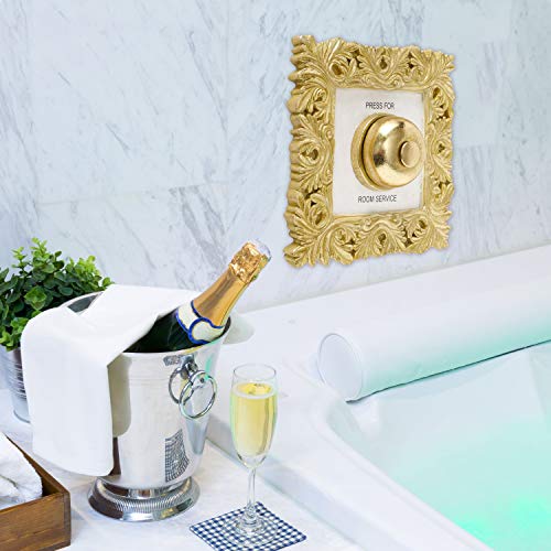 WHW Whole House Worlds Grand Hotel Decorative Door Bell, Room Service Theme, Ornamental Plaque, 7.75 Inches, Metal Clapper and Dome, Antique Gold and White Painted Polyresin