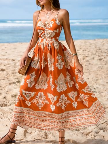 Image of CUPSHE Women's Maxi Dress Floral Print Twisted V Neck Sleeveless Long Dress Summer Casual Dress