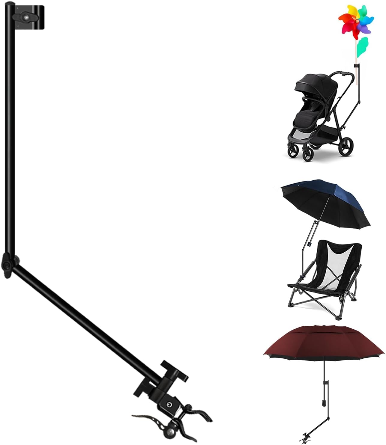 HOBVO Heavy Duty Umbrella Holder - Adjustable Clamp, Deck Mount, Universal Stand for Mobility, Patio, Stroller, Wheelchair, Beach Chair (Rod only)